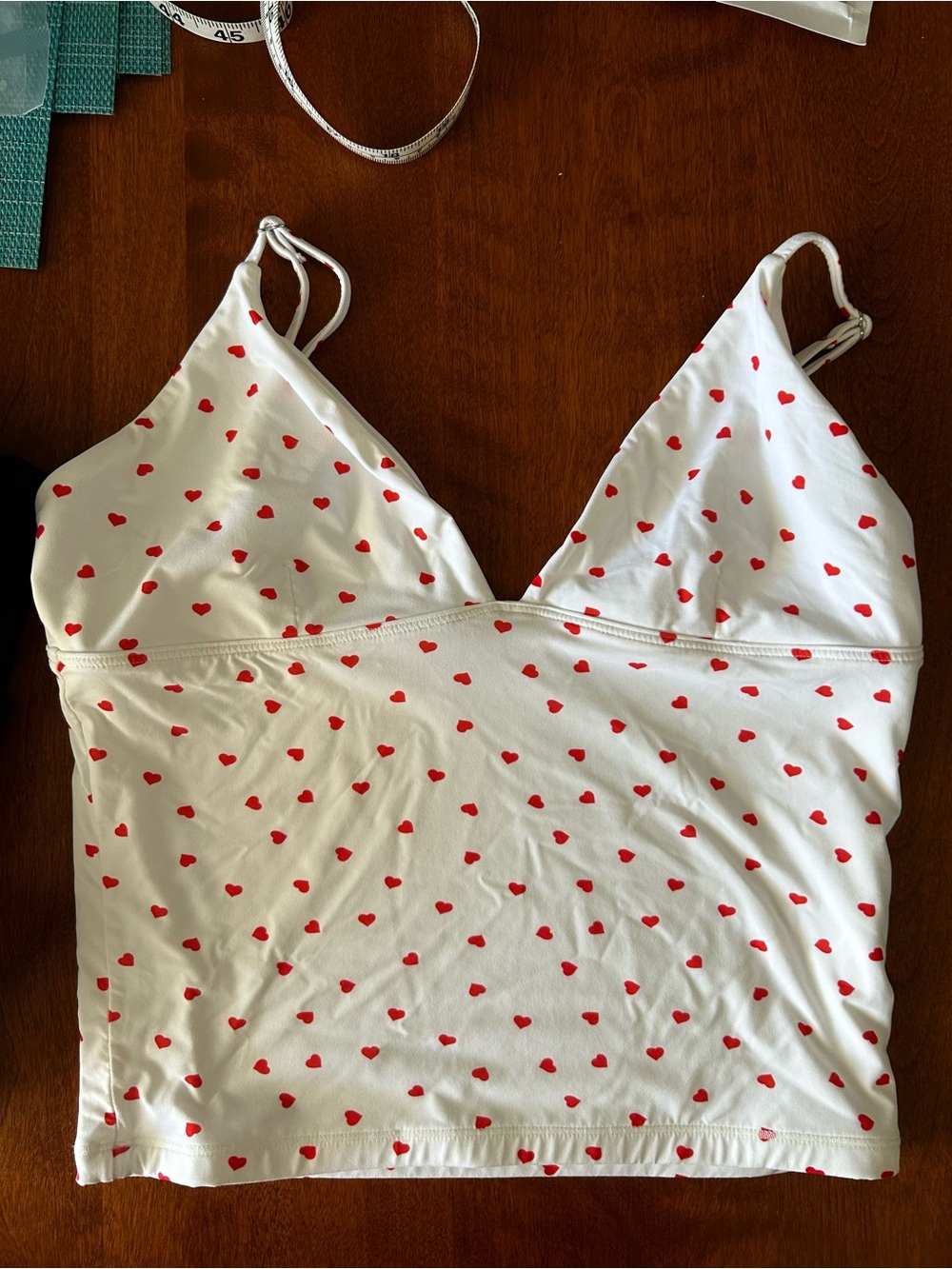 NWOT White Heart-Print Cami Tank Top with Adjustable Straps